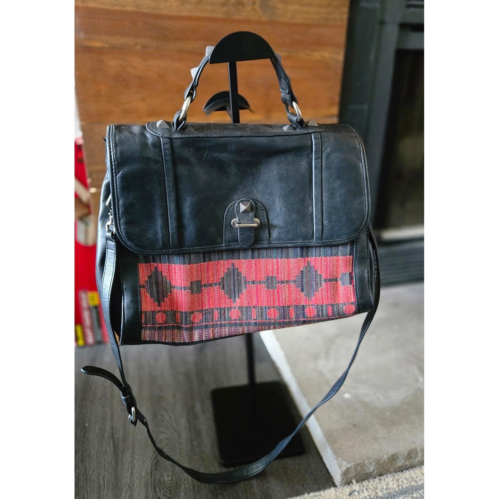 Rebecca Minkoff Satchel Crossbody Bag with Woven Accent and‎ Flap in Black